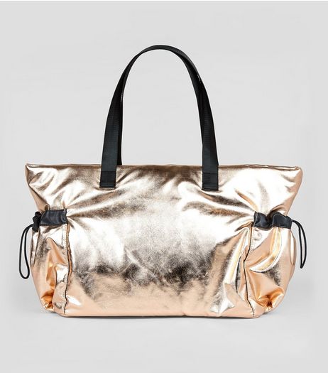 Rose Gold Drawstring Oversized Tote Bag | New Look
