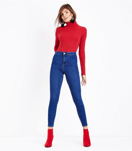 Dark Blue High Waist Super Skinny Hallie Jeans | New Look