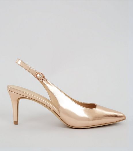 Rose Gold Metallic Sling Back Heels | New Look