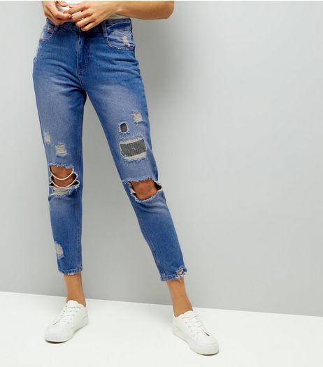 Urban Bliss Blue Ripped Boyfriend Jeans | New Look