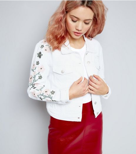 Urban Bliss White Floral Embroidered Denim Jacket | New Look