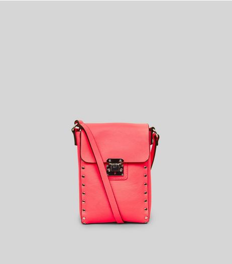 Neon Pink Studded Cross Body Bag | New Look