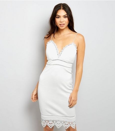 White Lace Trim Strappy Bodycon Dress | New Look