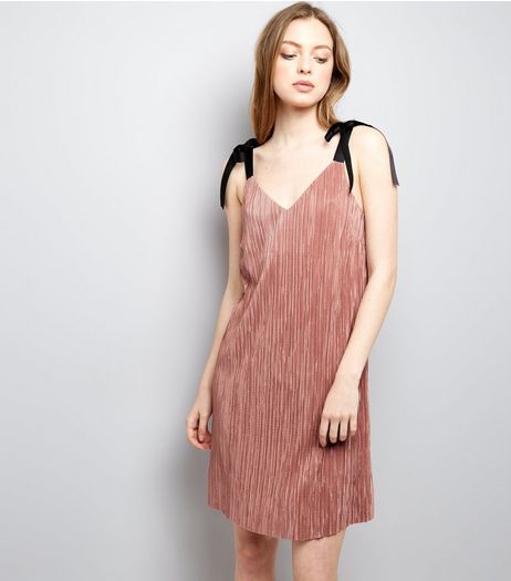 Shell Pink Tie Strap Pleated Slip Dress | New Look