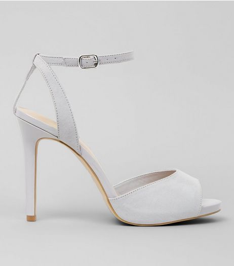 Wide Fit Grey Suedette Ankle Strap Heels | New Look