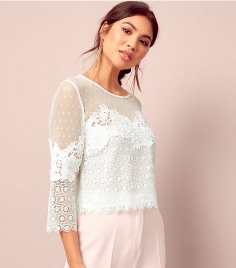 White Spot Mesh Lace Panel Top | New Look
