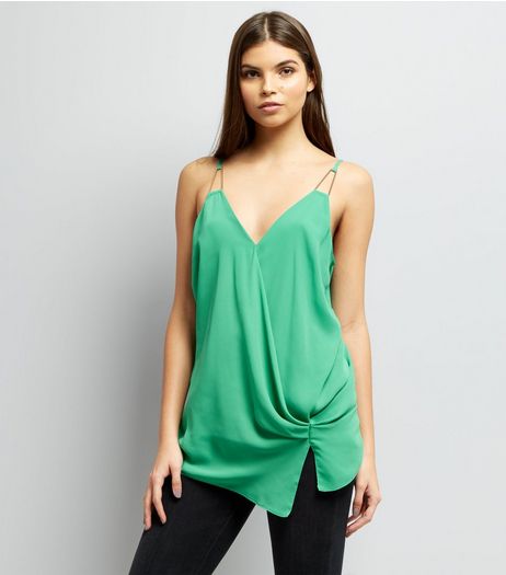 Green Knot Side Wrap Front Cami Top | New Look