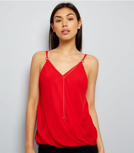 Red Strappy Pendant Detail Top | New Look