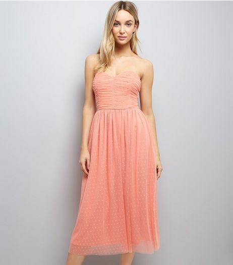 Coral Premium Mesh Bandeau Dress | New Look