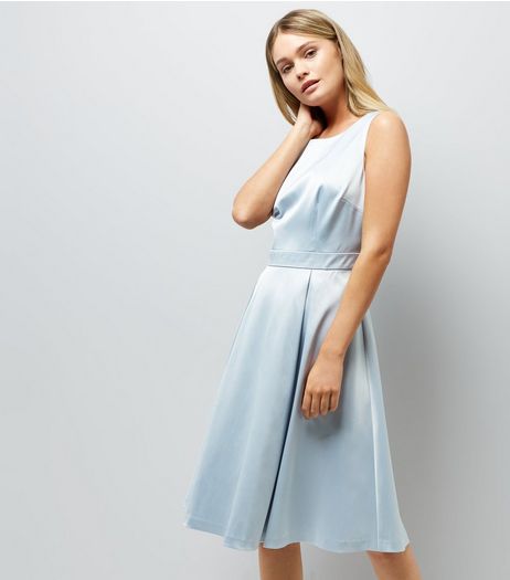 Pale Blue Sateen Midi Prom Dress | New Look