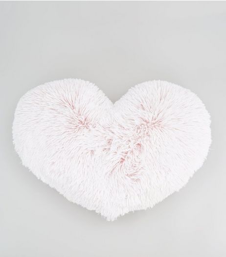 Pink Heart Fluffy Faux Fur Cushion | New Look