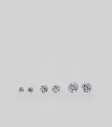 3 Pack Silver Cubic Zirconia Stud Earrings | New Look