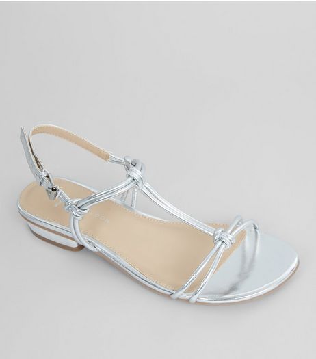Wide Fit Silver Metallic Knot Front Sandals | New Look