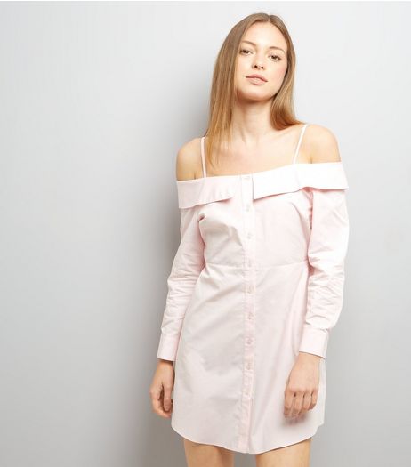 Pink Cold Shoulder Shirt Dress | New Look