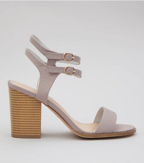 Wide Fit Grey Double Ankle Strap Block Heels | New Look