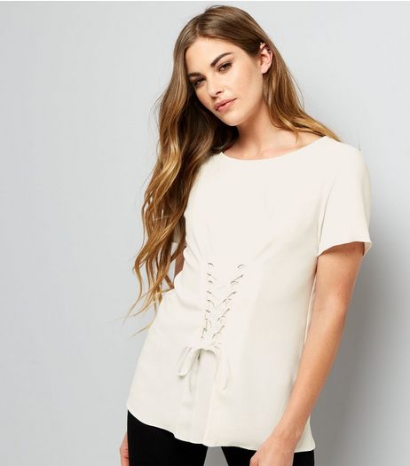 Cream Corset Front T-Shirt | New Look