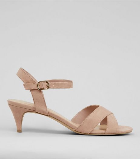 Wide Fit Nude Cross Strap Front Kitten Heels | New Look
