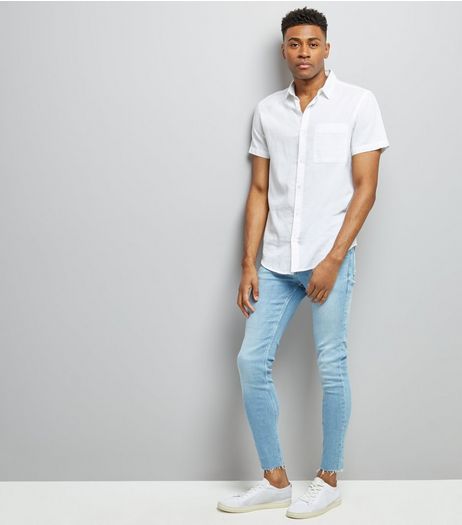 Blue Raw Hem Super Skinny Jeans | New Look