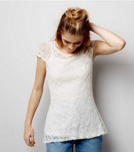 Blue Vanilla White Lace 2 in 1 Peplum Hem Top | New Look