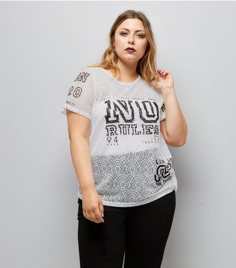 Curves White No Rules Lace T-Shirt | New Look