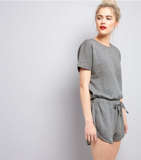 Grey Sweater Tie Waist Playsuit | New Look