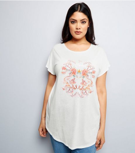 Curves White Japan Puff Print T-Shirt | New Look