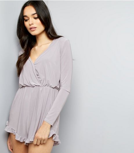 Pink Vanilla Grey Frill Trim Wrap Front Playsuit | New Look
