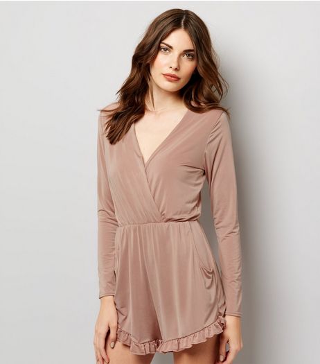 Pink Vanilla Shell Pink Frill Hem Playsuit | New Look