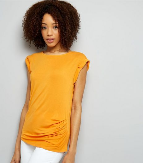 Orange Ruched Side Roll Sleeve Top | New Look