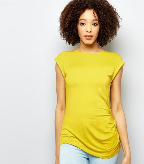 Yellow Ruched Side Roll Sleeve Top | New Look