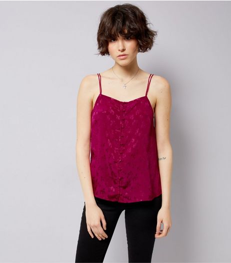 Deep Pink Floral Jacquard Button Front Cami | New Look