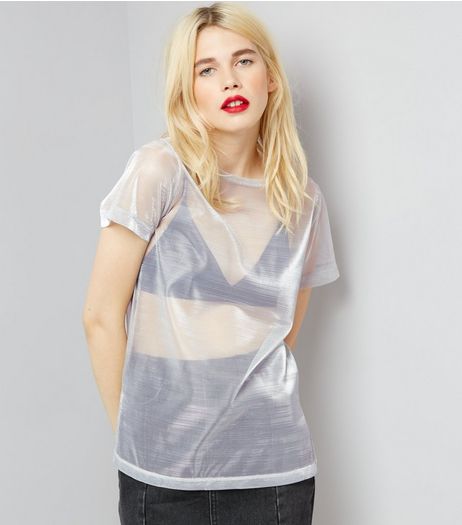 Silver Metallic Mesh T-Shirt | New Look