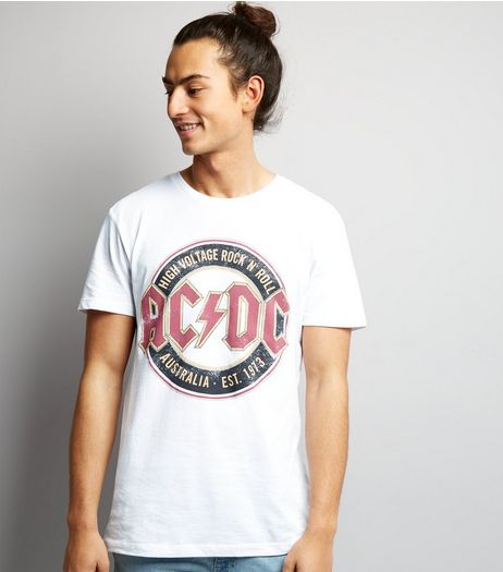 White ACDC Print Short Sleeve T-Shirt | New Look