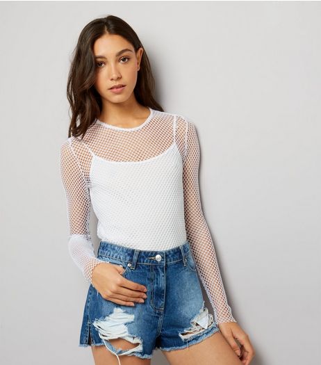 White Fishnet 2 in 1 Cropped Cami Top | New Look