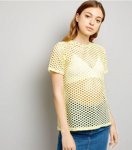 Yellow Fishnet Oversized T-Shirt | New Look