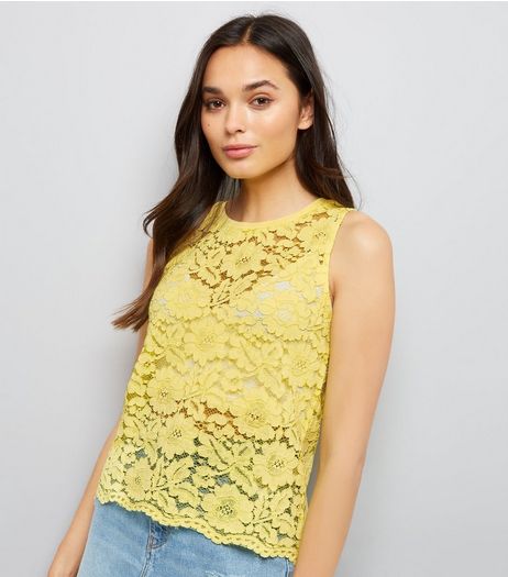 Yellow Floral Lace Top | New Look