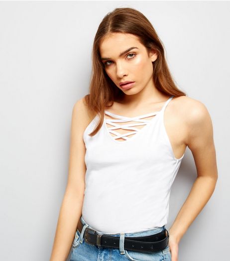 White Lattice Front Vest Top | New Look