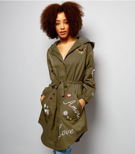 Anita and Green Khaki Embroidered Parka | New Look