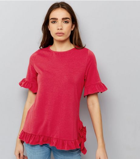 Anita and Green Pink Frill Trim Sleeve Top | New Look