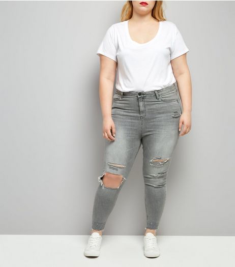 Curves Grey Ripped Skinny Jeans | New Look