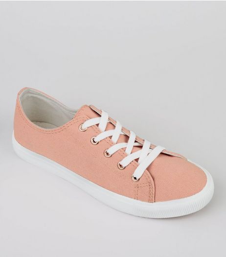 Pink Canvas Lace Up Trainers | New Look