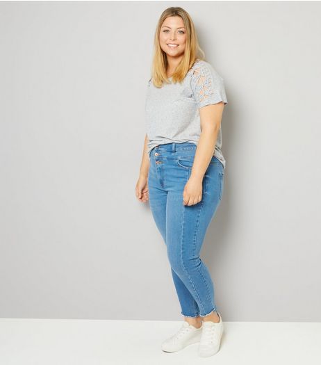 Curves Blue High Waist Seam Detail Skinny Jeans | New Look