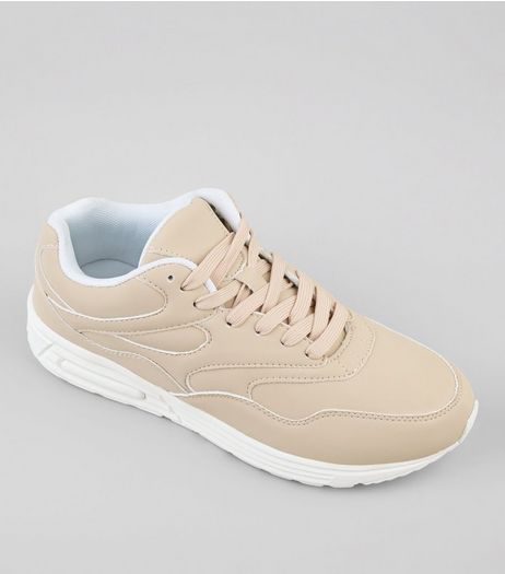 Cream Seam Trim Suedette Trainers | New Look