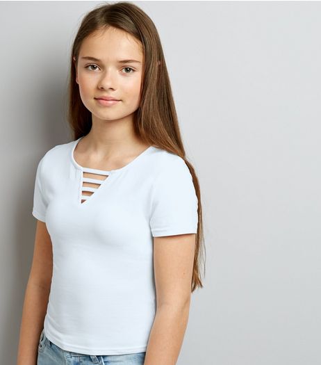 Teens White Lattice Front T-Shirt | New Look