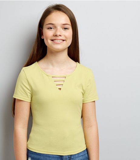 Teens Yellow Lattice Front T-Shirt | New Look
