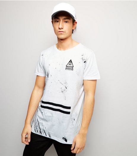 White NYC Scratch Print T-Shirt | New Look