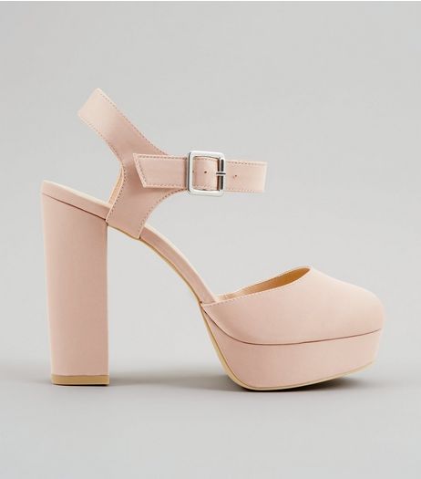 Wide Fit Pink Satin Platform Heels | New Look