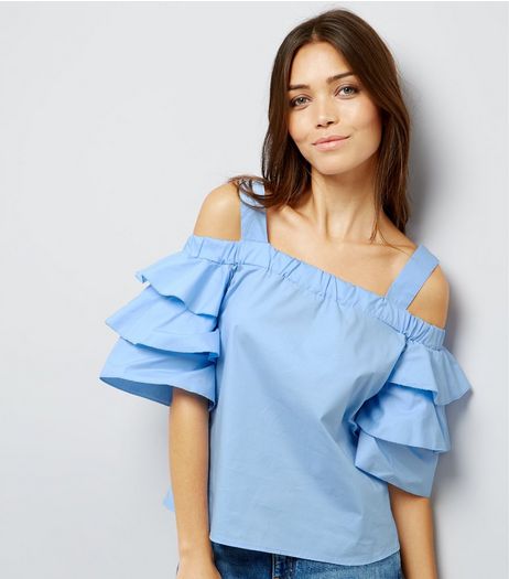 Cameo Rose Blue Frill Trim Bardot Neck Top | New Look