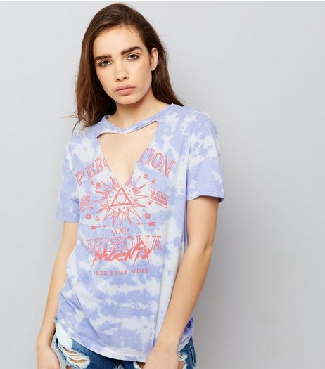White Tie Dye Choker Neck Rock T-Shirt | New Look