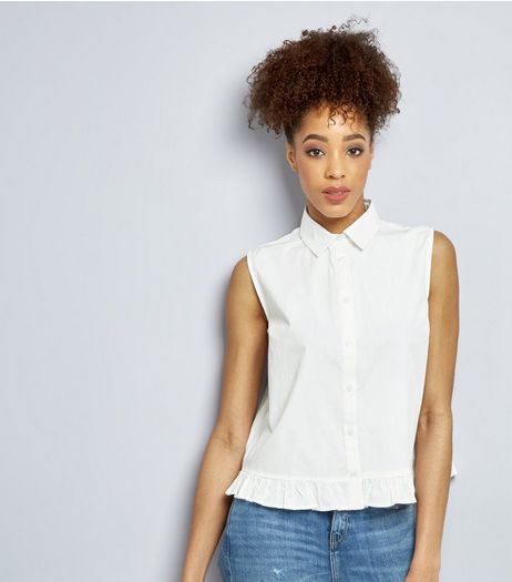 White Frill Hem Sleeveless Shirt | New Look